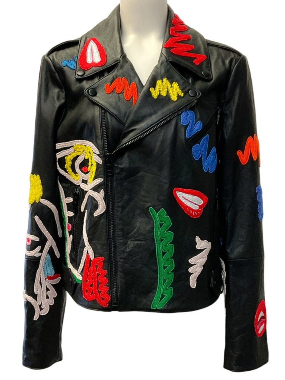 Alice + Olivia x Tom Wasselmann Black Leather Natural Beauty Moto Jacket